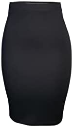 Women‘s Elastic Waist Stretch Basic Bodycon Midi Knee Length Pencil Skirt for Office and Home