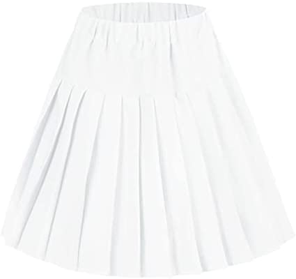 Women's Elastic Waist Plaid Pleated Skirt Tartan Skater School Uniform Mini Skirts
