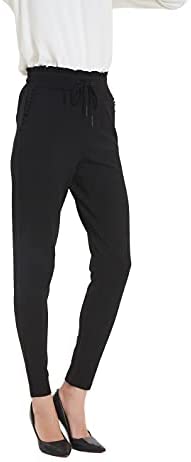 Womens Comfy Stretch Slim Skinny Ponte Pants with Ruffles Details