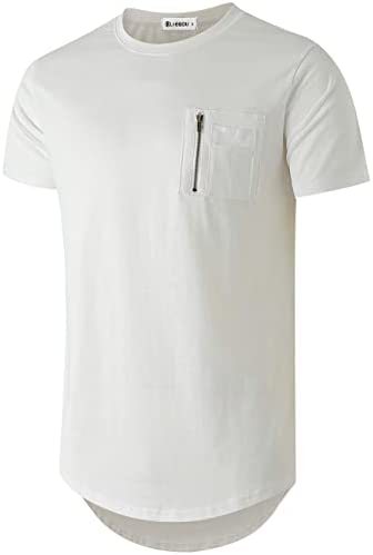KLIEGOU Mens Cotton Hipster Crewneck T-Shirt with Zip Pocket(K218)