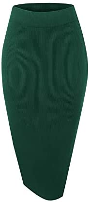 Women's Elastic Waist Knitted Split Tube Pencil Midi Skirt