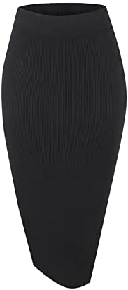 Women's Elastic Waist Knitted Split Tube Pencil Midi Skirt