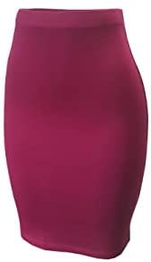 Women‘s Elastic Waist Stretch Basic Bodycon Midi Knee Length Pencil Skirt for Office and Home