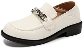 KANGFEINI Fashion Ladies Classic Round Toe Chain Decorative Loafers Comfortable Driving Office Loafers