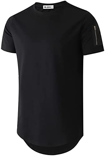 KLIEGOU Mens 100% Cotton Hipster Hip Hop Crewneck T-Shirt with Zip Pocket