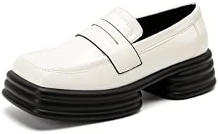 KANGFEINI Women's Smooth Leather Casual Le Fu Shoes Japanese Students Ladies Thick Bottom Le Fu Shoes Patent Leather Penny