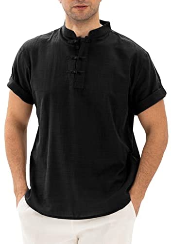 Yasiter Men's Casual Lightweight Henley Frog Button Closure Soft Solid Breathable Short Sleeve Henley Shirts