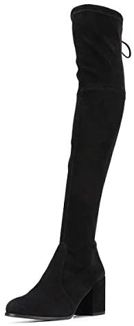 FSJ Women Overknee Thigh High Almond Toe Boots Chunky Mid Heel Lace-up Pumps Winter Date Shoes