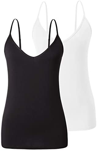 Xelky Womens V Neck Camisole Lightweight Tank Tops Adjustable Spaghetti Strap Undershirts Stretch Soft Plain cami 4 Pack S-XL