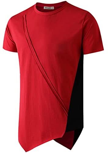 KLIEGOU Men's Fashion Splicing Irregular Hem Hip Hop T-Shirt