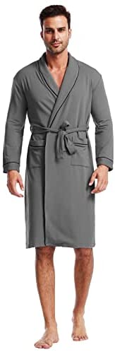 Men's Robe Knit Bamboo Cotton Long Bathrobe Spa Sleepwear Soft Shawl Collar Kimono Robe Big and Tall