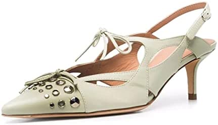 FSJ Women Cute Pointed Toe Cut Out Pumps Low Kitten Heel Sandals Double Mini Bows Slingback Comfy Buckle Office Dress Party Shoes Size 4-15 US