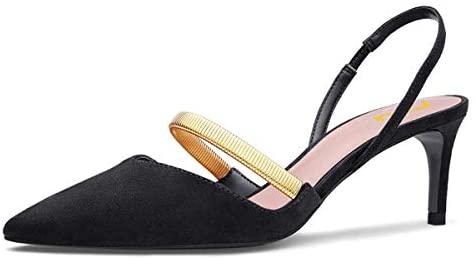 FSJ Women Trendy Mid Low Heeled Slingback Pumps Slip On Pointed Toe Sandals Basic Business Party Shoe 4-15 US