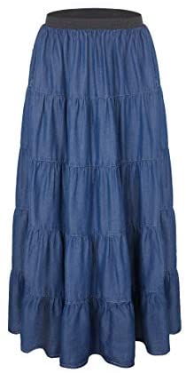 Womens A Line Long Lightweight Tencel Denim Tiered Skirt with Multi Layers