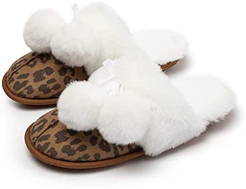 Katliu Women's Fluffy Slippers Warm Faux Fur Memory Foam Slippers Non Slip House Slippers