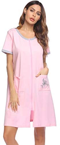 Women Zip-up Bathrobes Short Nightgown