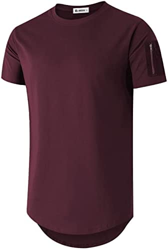KLIEGOU Mens 100% Cotton Hipster Hip Hop Crewneck T-Shirt with Zip Pocket