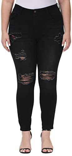Womens Plus Size Jeans Stretch High Waisted Ripped Skinny Jeans Casual Distressed Jeggings with Pockets