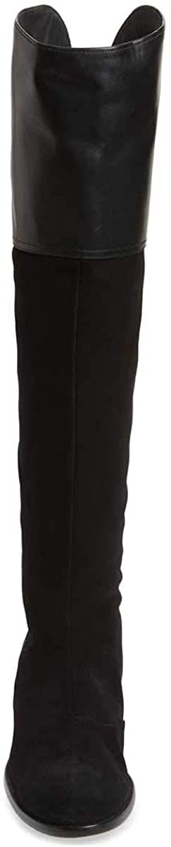 FSJ Women Fashion Riding Knee High Long Boots Round Toe Low Chunky Heels Winter Shoe 15 Black