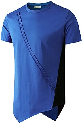 KLIEGOU Men's Fashion Splicing Irregular Hem Hip Hop T-Shirt