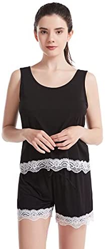 Women Short Pajamas Set Bamboo Viscose Comfortable Sleepwear Sleeveless Tank Top and Shorts 2 Piece