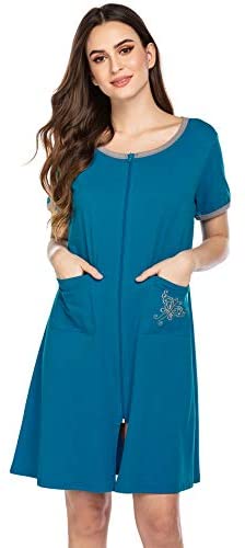 Women Zip-up Bathrobes Short Nightgown