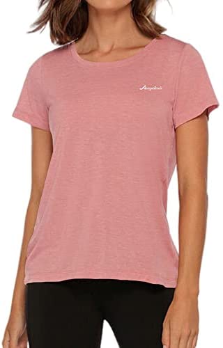 Women's Essential Short Sleeve Crew Neck Tee Tops Casual Workout Button and Split Back High Low T-Shirts