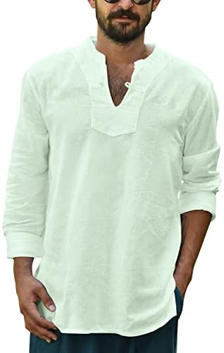 Yasiter Men's V Neck T Shirts Long Sleeve Solid Lightweight Side Seams Breathable Frog Button Henley Shirt