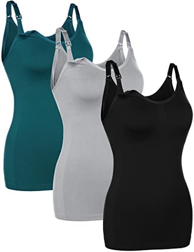 Nursing Tank Tops for Breastfeeding Double Layer Nursing Tops Maternity Stretch Camisole Pregnancy Cami 3 Pack