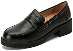 KANGFEINI Women's Apartment Wide Loafers Brown Work high Heel Platform Dress Shoes