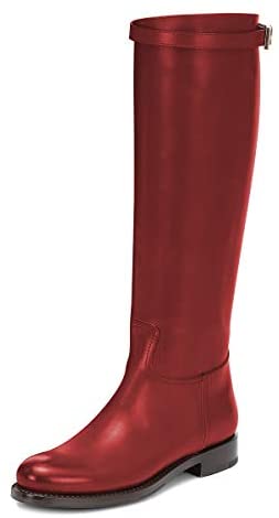 FSJ Women Regular Round Toe Flats Riding Knee High Boots Wide Calf Buckled Strappy Chunky Low Heel Western Long Boots Pull On Dress Shoes Size 4-15 US