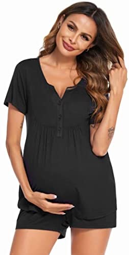 Women's Maternity Nursing Pajamas Shorts Set Summer Nursing Sets PJS Soft Button Pregnancy PJ Set