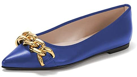 FSJ Women’s Flats Comfortable Flats Shoes Office Slip on Pointed Toe Chain Ballet Flats Low-Cut Wide Width Casual Loafer Flats Shoes Size 4-15 US