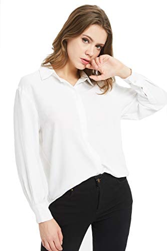 Women's Casual V Neck Crepe Blouses Long Sleeve Button Down Shirts Tops