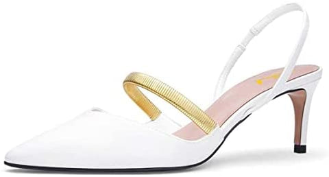 FSJ Women Trendy Mid Low Heeled Slingback Pumps Slip On Pointed Toe Sandals Basic Business Party Shoe 4-15 US