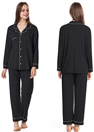 Women Pajamas Set Bamboo Viscose Soft Breathable Nightgown with Long Sleeve