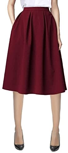 Women's Flared A line Pocket Skirt High Waist Pleated Midi Skirt