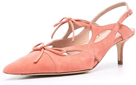 FSJ Women Cute Pointed Toe Cut Out Pumps Low Kitten Heel Sandals Double Mini Bows Slingback Comfy Buckle Office Dress Party Shoes Size 4-15 US