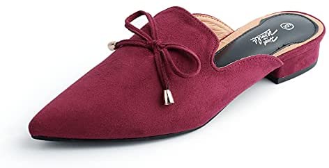 Heel The World Women's Mules Pointed Toe Low Heel Flats Backless Slip On Loafer Shoes for Women