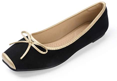 Heel The World Women's Ballet Flats Square Toe Ballerina Flat Shoes with Bow