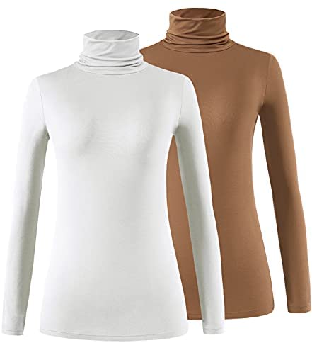 Xelky Womens Long Sleeve Turtleneck Shirt Lightweight Slim Turtle Neck Active Tops Basic Pullover Undershirt 2 Pack