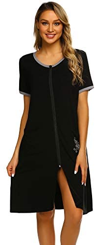 Women Zip-up Bathrobes Short Nightgown