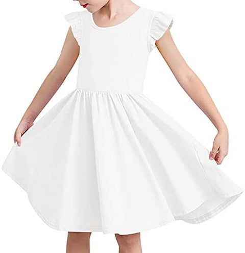 GAMISOTE Girls Flowy Dress Ruffle Cap Sleeve A Line Twirly Skater Summer Midi Dresses with Pocktes 7-14 Years