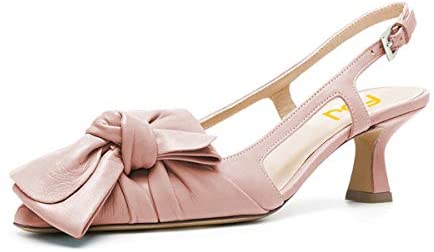 FSJ Women Pointed Toe X Bow Sandals Slip On Spool Middle Heel Pumps Slingback Cutout Party Prom Dress Shoes