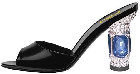 FSJ Women Crystal Mid Heels Clogs Mules Slip On Peep Toe Sandals Casual Slide Summer Slipper Shoes Size 4-15 US