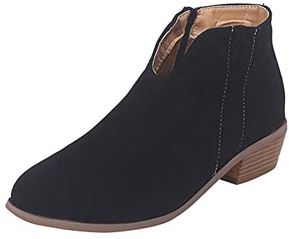 QZHIHE Womens Ankle Boots Cutout Side Strap Block Chunky Heel Work Boots