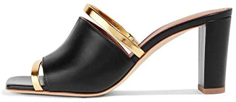 FSJ Women Open Peep Toe High Heel Slide Sandals Backless Slip on Clogs Mules Gold Band Casual Shoes Size 4-15 US