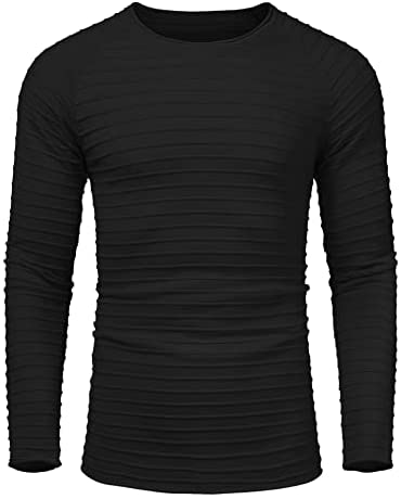 Men's Cable Knit Sweater Stripe Crew Neck Long Sleeve Pullover