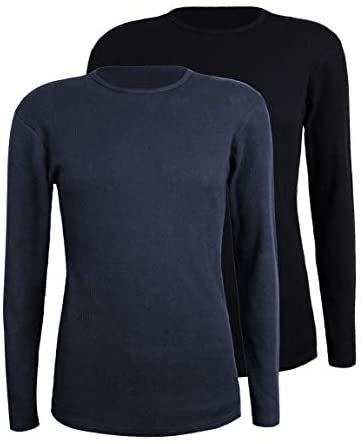 Men's 2-Pack Thermal Long Sleeve Undershirt Waffle Knit Soft Comfy Crew Neck Top Underwear