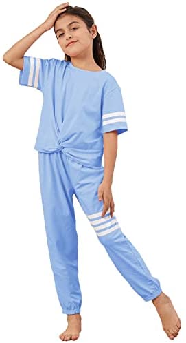 Kids Girls 2 Piece Outfit Sets Striped Crop Tops And Sweatpants Athletic Summer Tracksuit